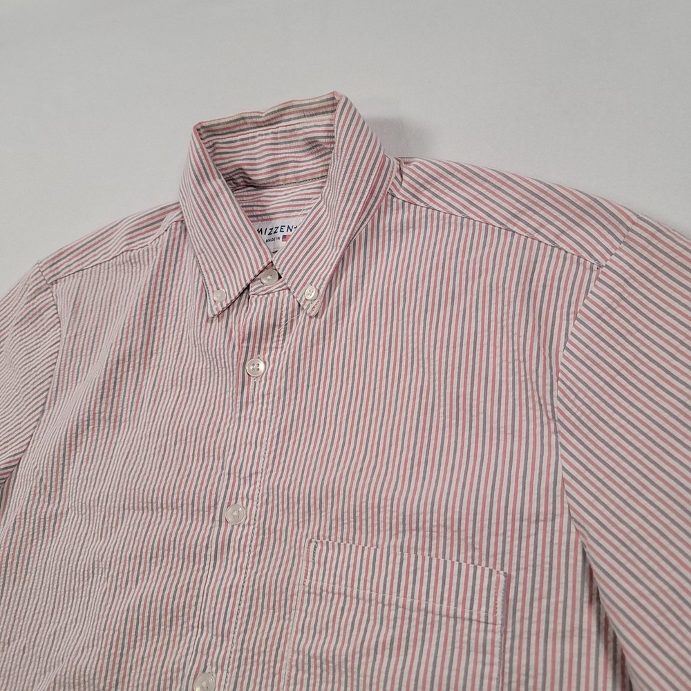 Mizzen Main Men Button Down Shirt Small Trim Fit Seersucker‎ Stripe USA